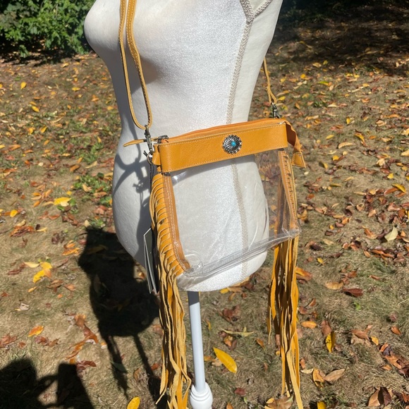 NWT Clear Western Leather Crossbody Bag w/ Fringe in Sunrise - Picture 5 of 9